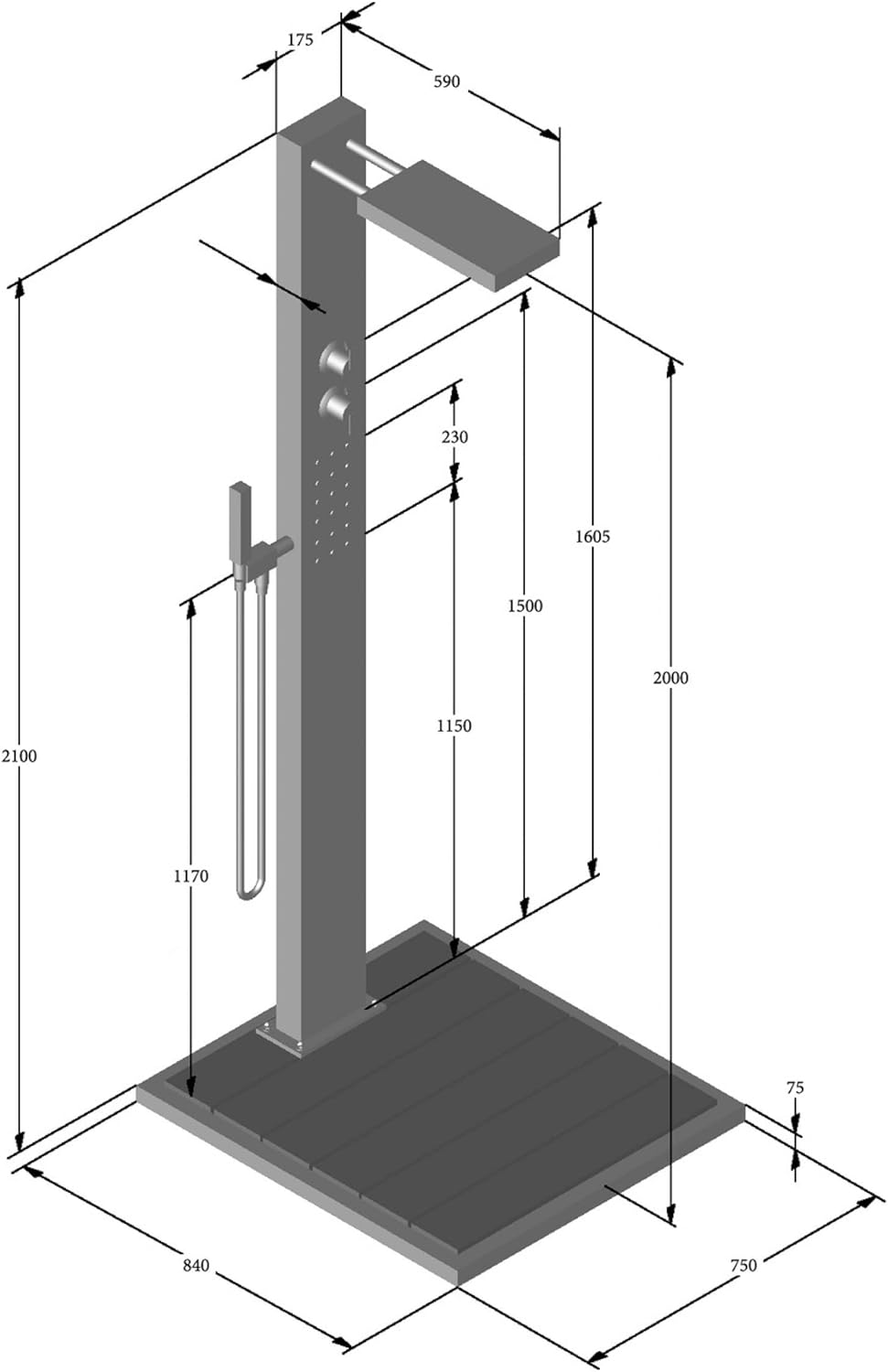 Prysznic zimno ciepły elba 70 ideal ze stali nierdzewnej